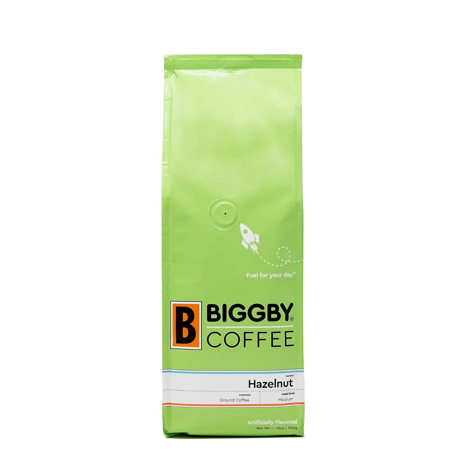BIGGBY Café molido con sabor a avellana, bolsa sellada al vacío de 12 onzas, tostado medio
