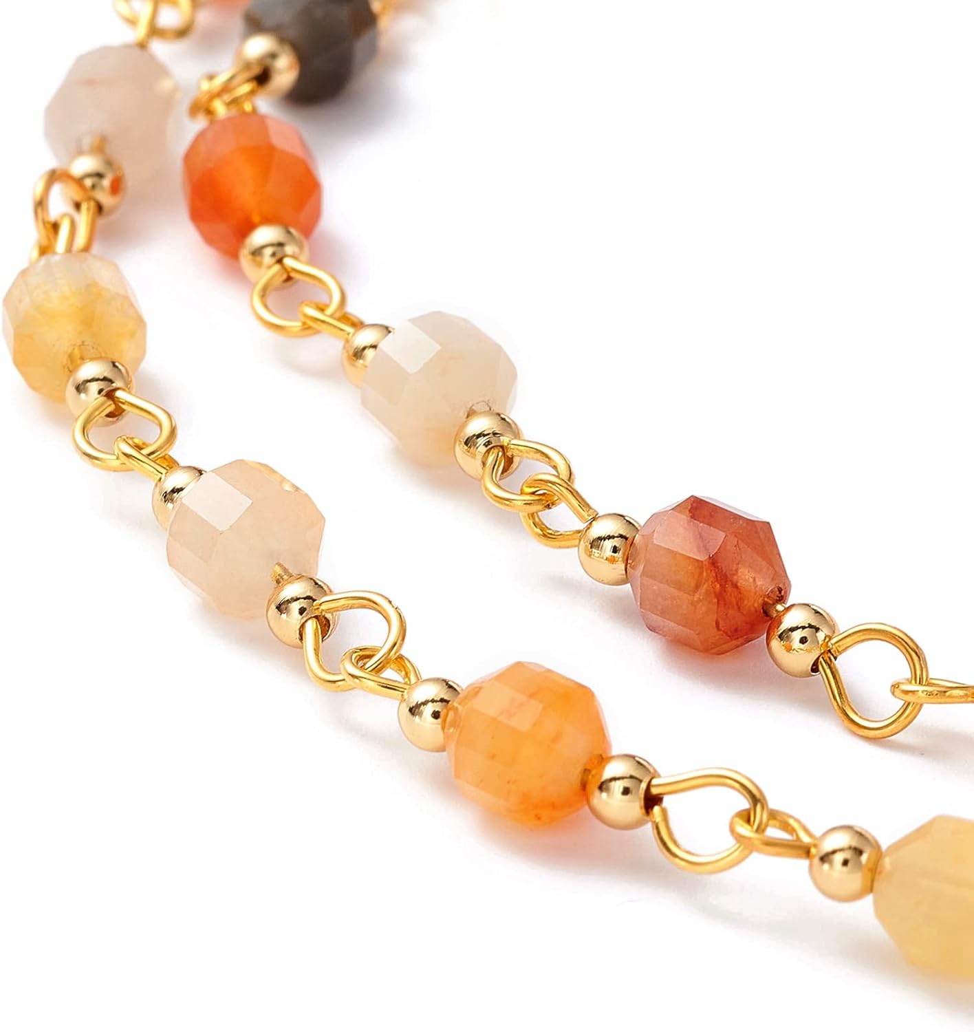 Cadena de cuentas de gemas naturales de 1 hebra, cadena de cuentas de jade natural de topacio natural, cadena hecha a mano con cuentas de latón para
