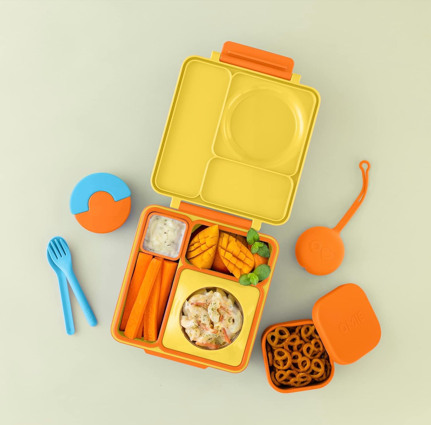 Omie Caja de silicona a prueba de fugas para aperitivos, recipientes de almacenamiento de alimentos con tapa, contenedor Bento para almuerzo