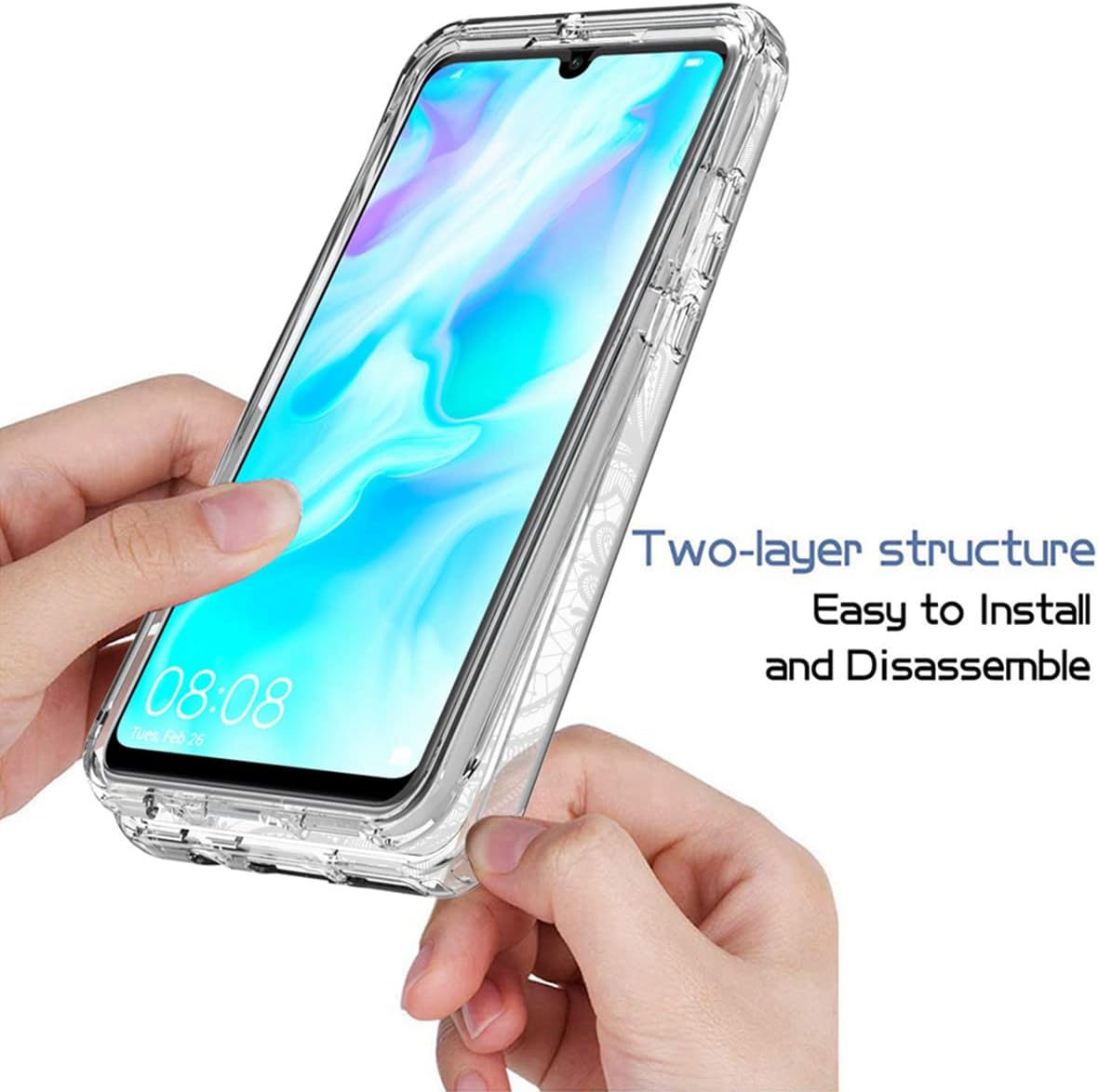 Funda para Huawei P30 LiteNova 4E MAR-LX3A con protector de pantalla de vidrio templado, funda protectora de cuerpo completo con bonito patrón de