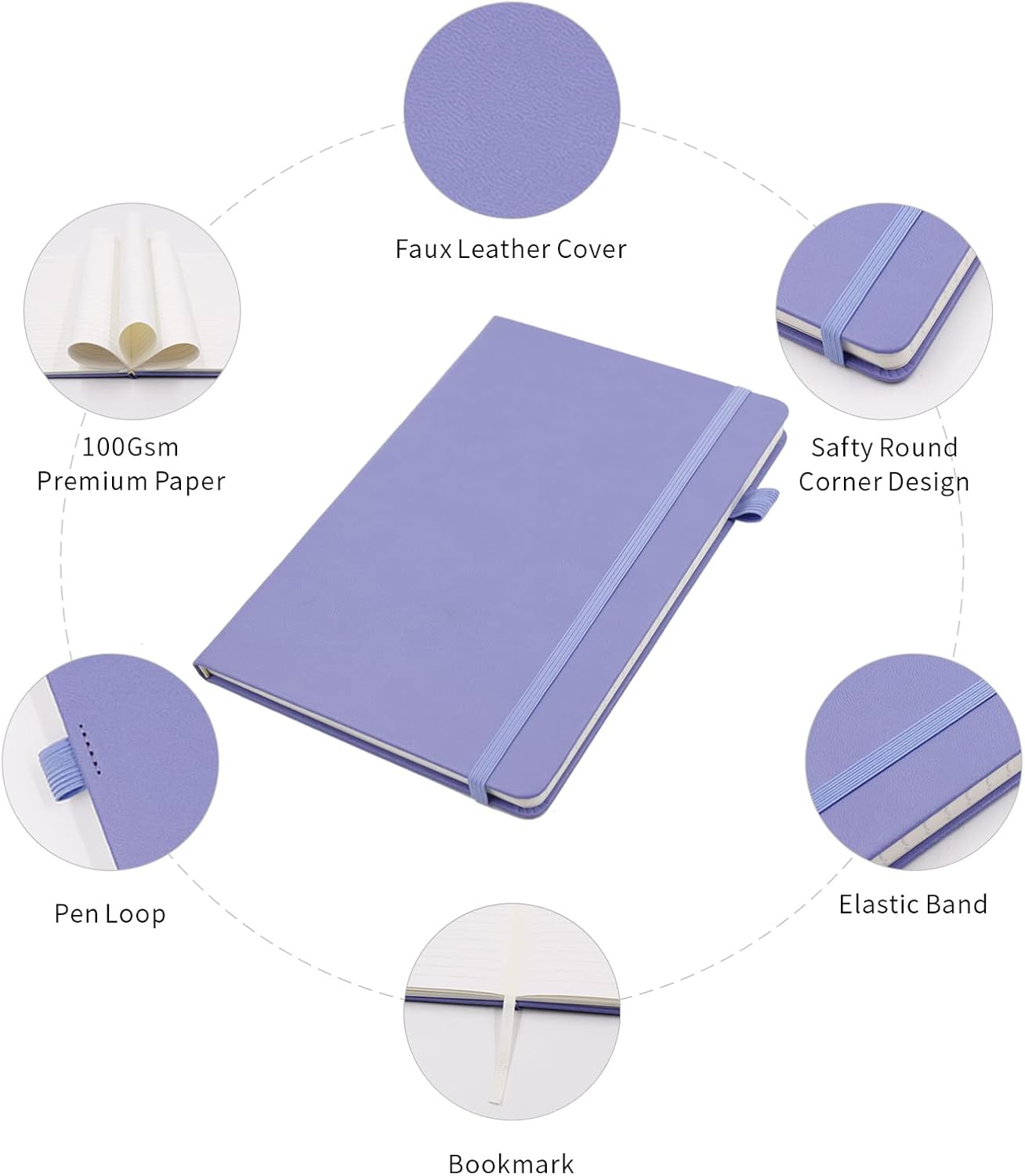 Deziliao Cuadernos rayados con bucle para bolígrafo, cuaderno de tapa dura para el trabajo, papel grueso de alta calidad de 3.53 ozm con bolsillo