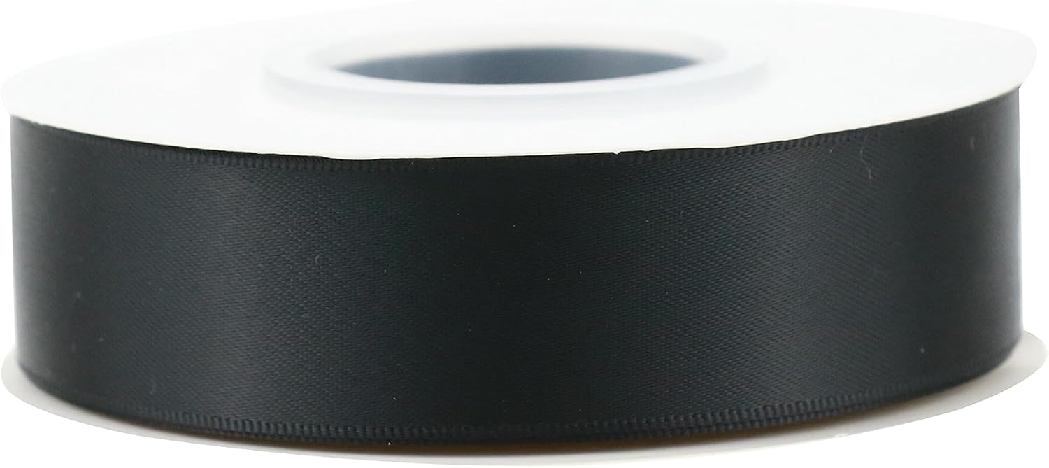 DINDOSAL Cinta negra de satén de doble cara de 1 pulgada, cinta negra para envolver regalos, ramo de novia para manualidades, decoración de boda,