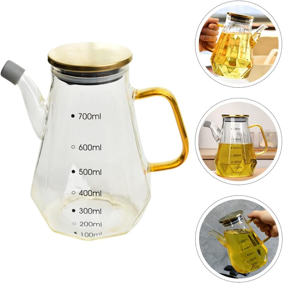 UPKOCH Botella dispensadora de aceite para freír, botella de aceite de vidrio con asa y tapa, dispensador de aceite y vinagre, contenedor de líquido