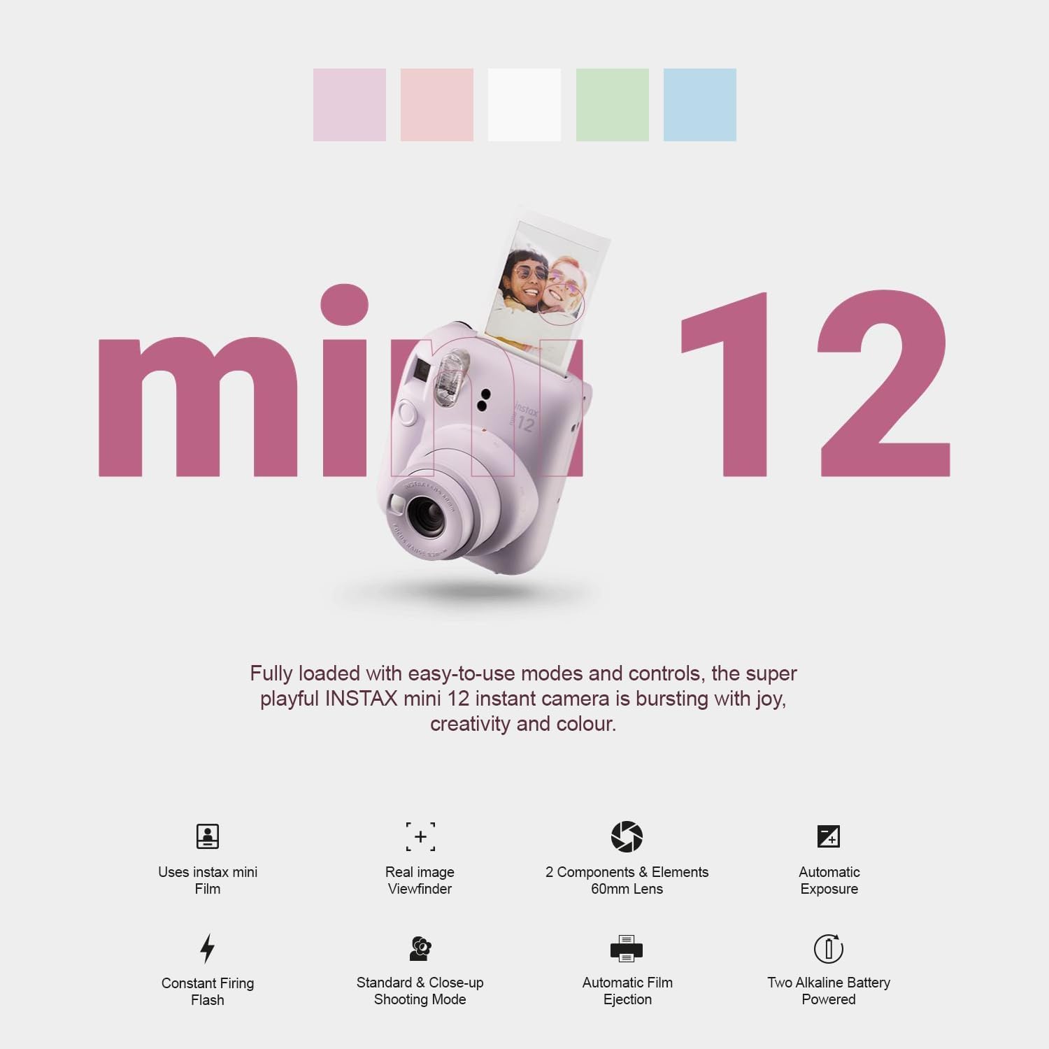 Fujifilm Instax Mini 12 – Cámara instantánea verde menta + paquete de accesorios MiniMate y funda personalizada compatible + película Fuji Instax