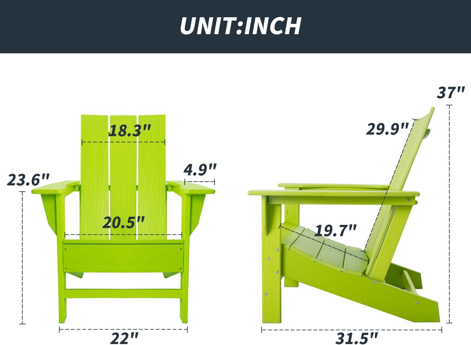 Silla Adirondack moderna HDPE, silla Adirondack de gran tamaño con respaldo curvo, asiento para hoguera, resistente a la intemperie, textura de