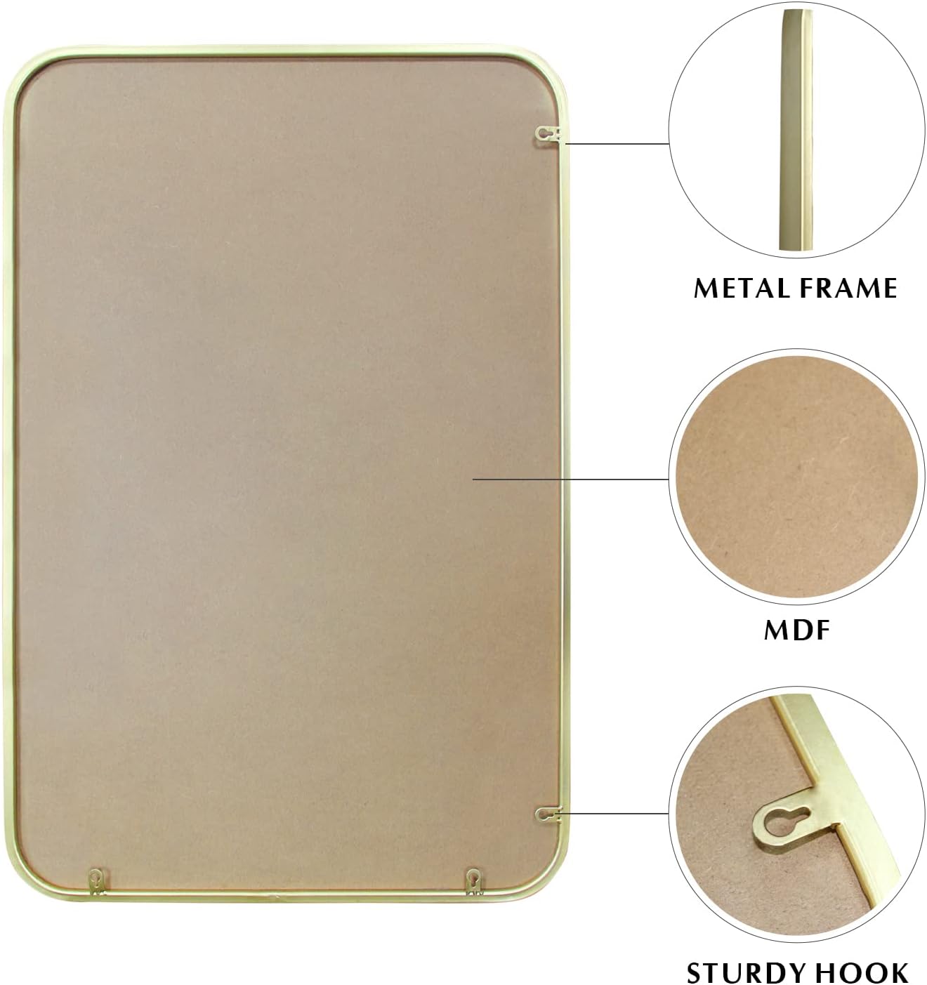 zenmag Espejo de baño dorado, espejo de baño de 30 x 20 pulgadas, espejo de baño rectangular con marco de metal, espejo grande para montaje en pared