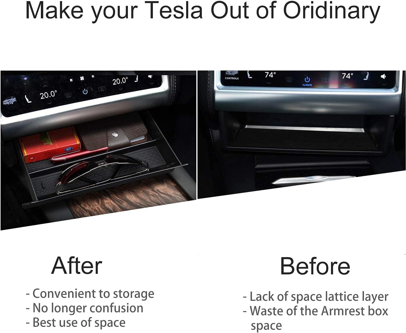 Moonlinks for Tesla Model SModel X Center Console Drawer Box, Center Console Cubby Drawer Storage Box Customized for Tesla Model SModel X 2012-2020
