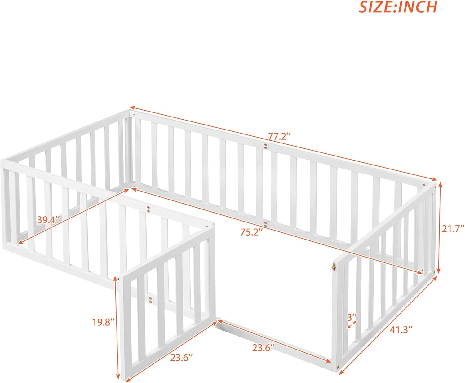 P PURLOVE Base de cama de suelo de tamaño individual para niños, camas Montessori de madera con riel de valla para niños y niñas, (blanco, cama