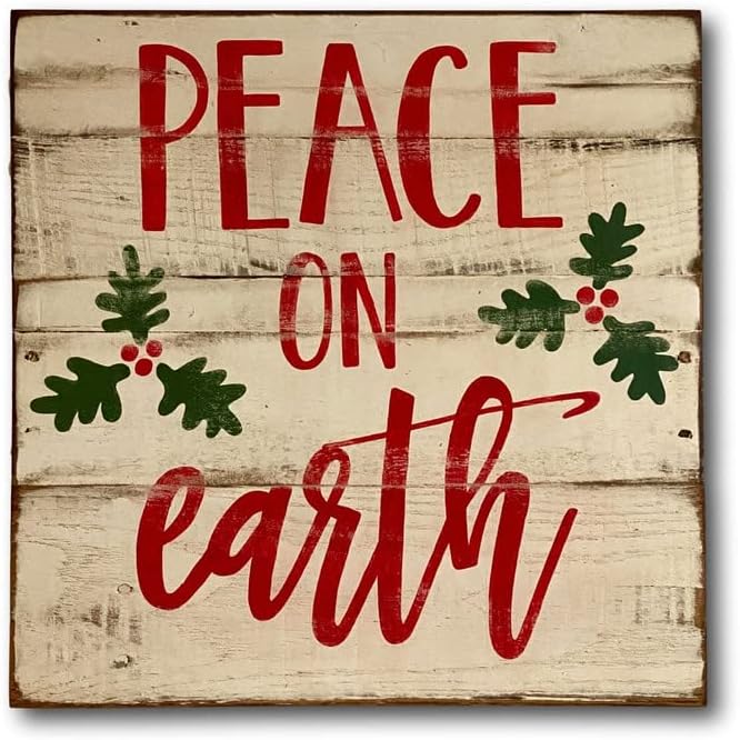 Cartel de Navidad de madera de la paz en la tierra, decoración rústica de Navidad, decoración de pared de Navidad, decoración de mantel de