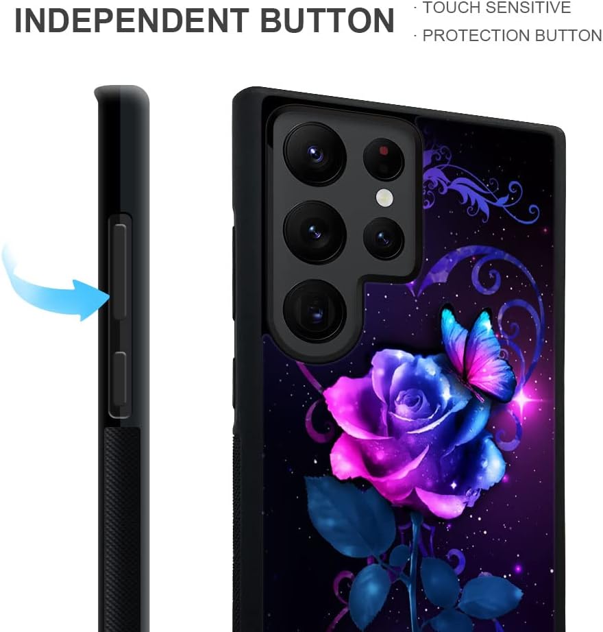 ZHEGAILIAN Funda compatible con Samsung Galaxy S23 Ultra, Love Rose Butterfly Galaxy S23 Ultra para niñas, antideslizante, funda de TPU suave
