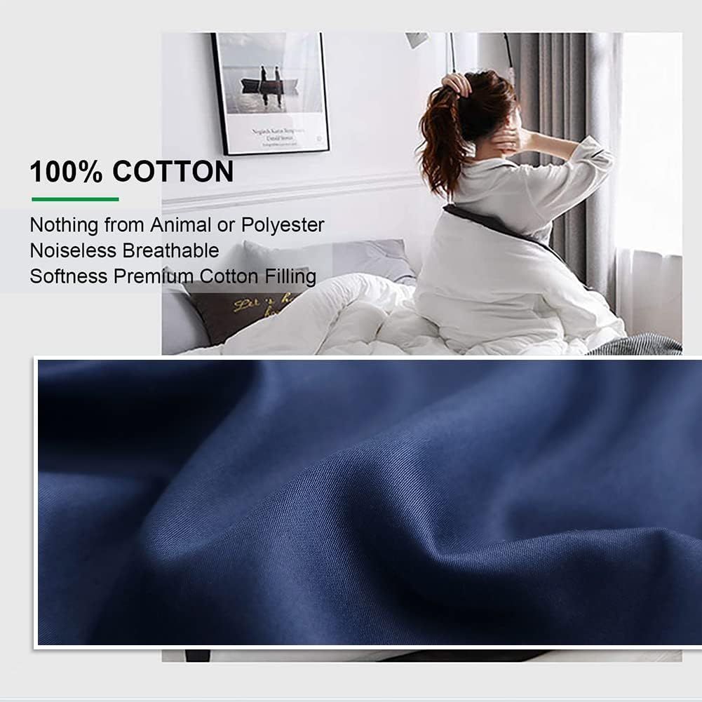 Edredón de cama sin comprimir de alta calidad 2024 para todas las estaciones, 100% algodón, reversible, ligero, suave, transpirable, esponjoso (azul