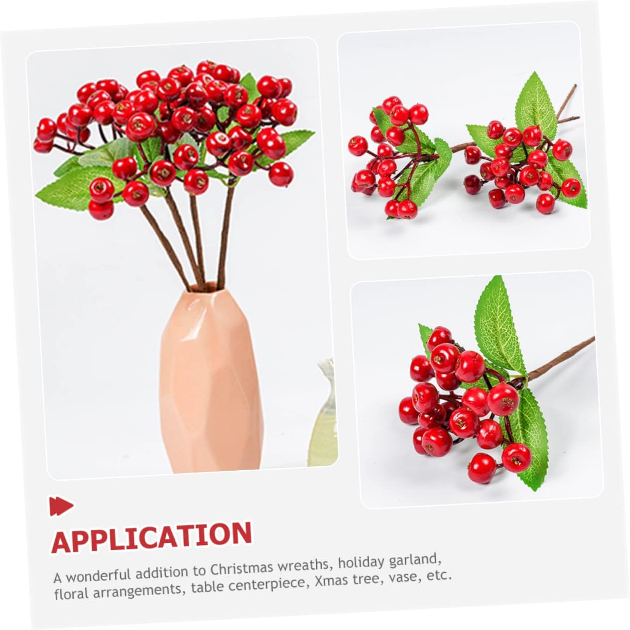 Abaodam 20 Pcs Red Berries Holly Berry Stems Red Berry Twig Winter Holiday Berry Stems Faux Pine Picks Christmas Berry Stems Christmas Berry Picks