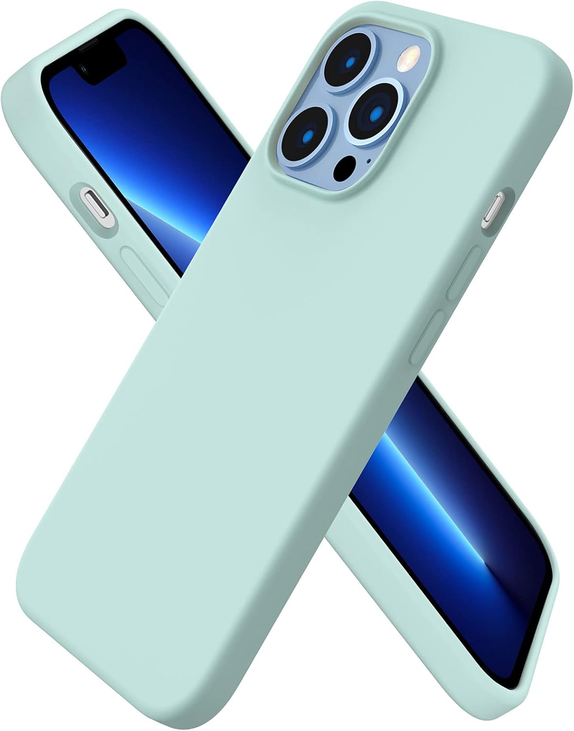 ORNARTO Funda compatible con iPhone 13 Pro 6.1, silicona líquida delgada de 3 capas cubierta completa de goma de gel suave de 6.1 pulgadas, verde