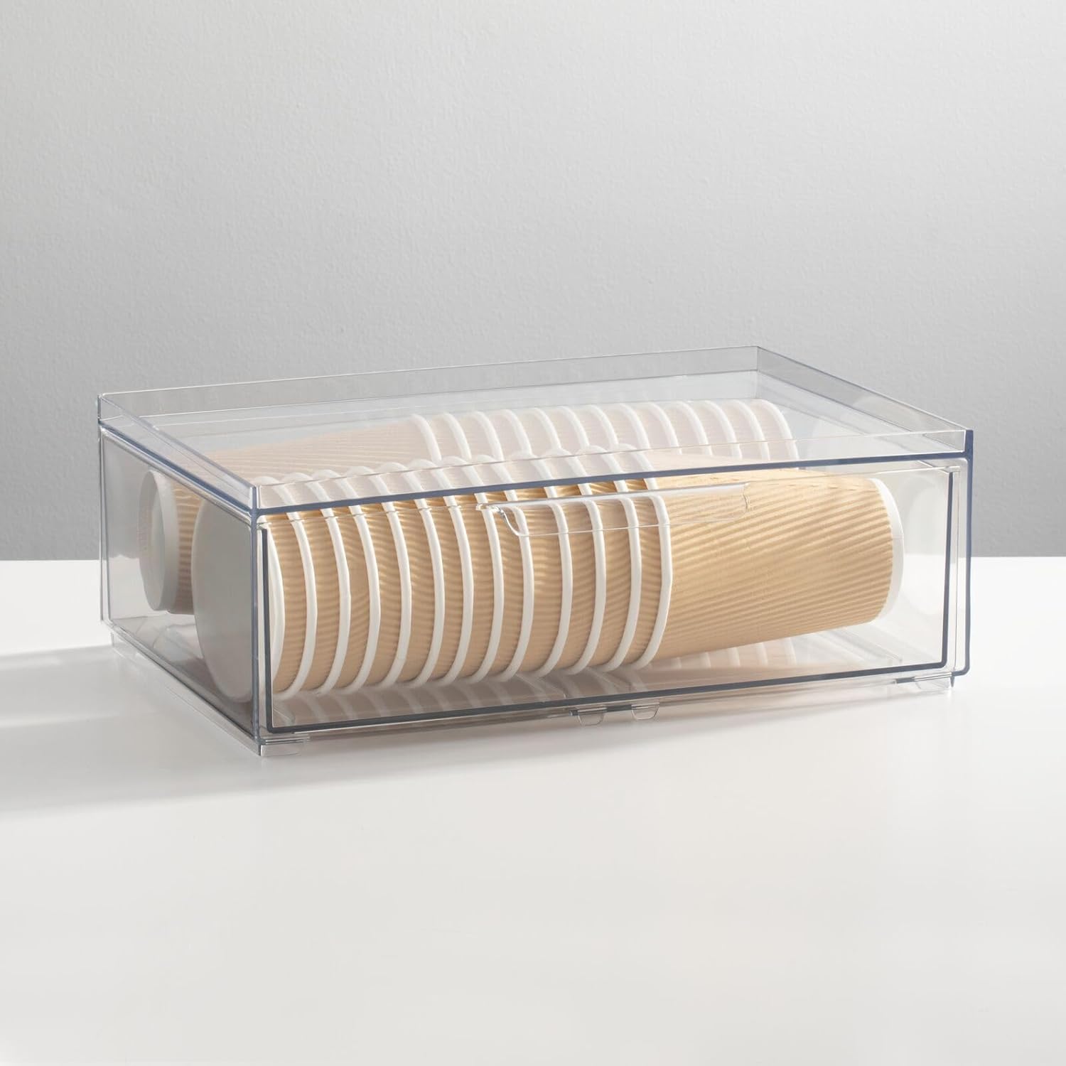mDesign Contenedores organizadores de almacenamiento de cocina apilables de plástico con cajón frontal para gabinete, despensa, refrigerador,