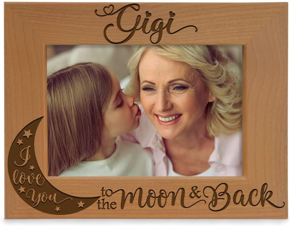 KATE POSH GIGI, I Love you to the Moon and Back, marco de fotos de madera natural grabado, regalos del día de los abuelos, regalos de abuela, abuela