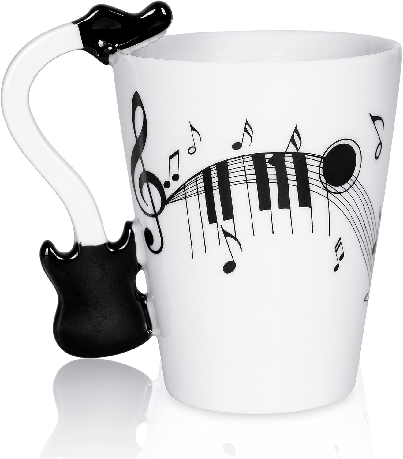LanHong – Taza de guitarra con diseño de notas musicales de 13.5 onzas, taza de café, té, leche, taza de cerámica, regalo para un amigo (color negro)