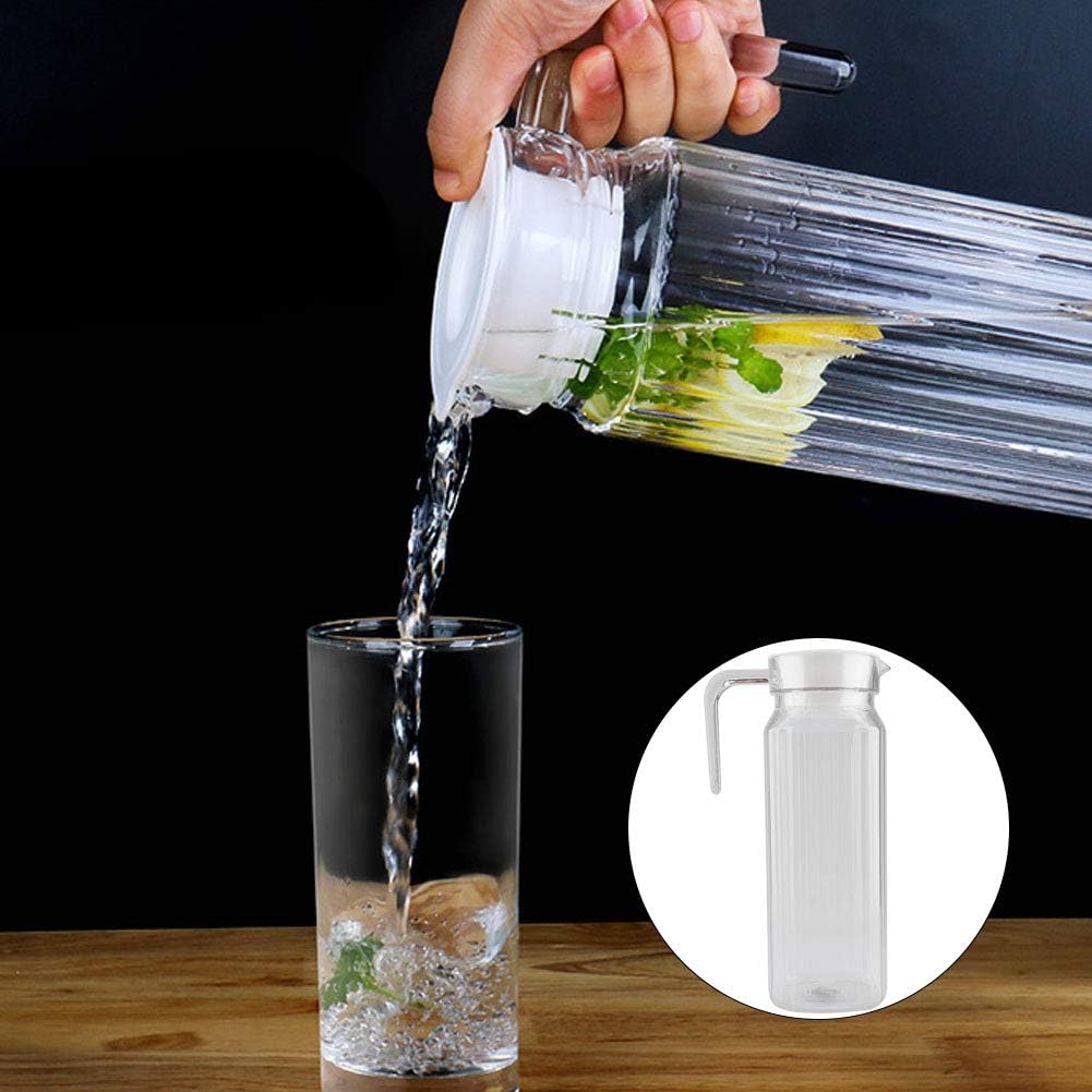 Yctze – Jarra pequeña de vidrio transparente de acrílico, botella de jugo a rayas, agua fría, con tapa para bar y hogar (37.2 fl oz)
