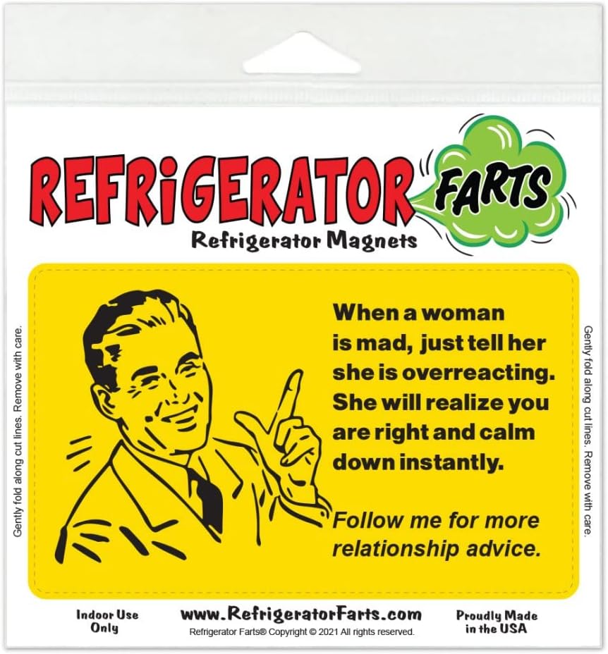 Divertido imán para refrigerador, When Woman Mad Tell Her She Overreacting, imán para nevera de 5 x 3 pulgadas