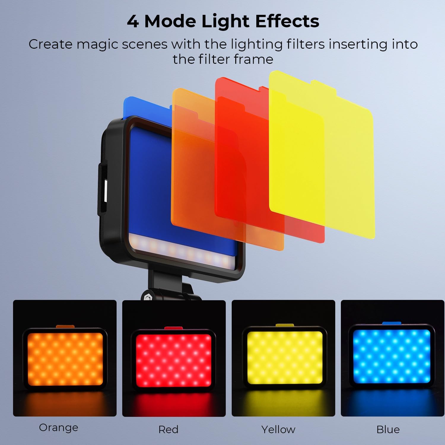 K&F Concept Luz de video LED, luz de relleno de clip con filtro de 4 colores, luz de conferencia recargable de 2000 mAh, CRI 95+, 3 modos de luz,