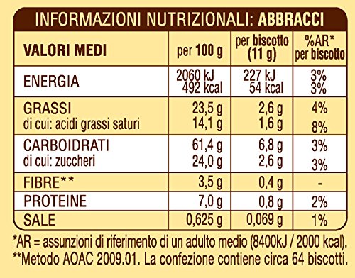 Mulino Bianco Pan de mantequilla “Abbracci” con crema y cacao – 24,69 Oz (24.69 oz)  Italian Import