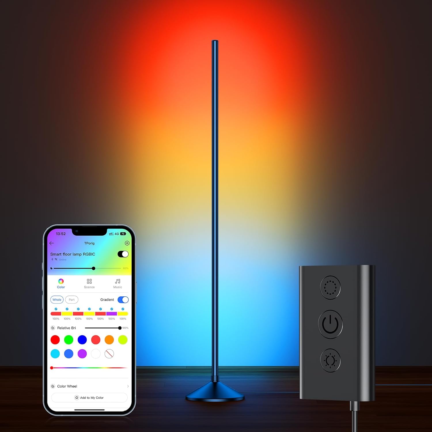Lámpara de pie LED, lámpara de esquina RGB inteligente con control de aplicación, lámpara de pie moderna con sincronización de música, 16 millones