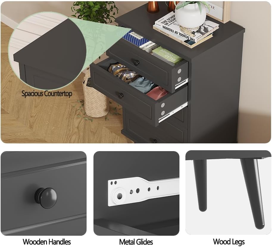 Function Home Cómoda con 5 cajones, cómoda de almacenamiento de madera con dispositivo anti-caída para baño, dormitorio, sala de estar y armario