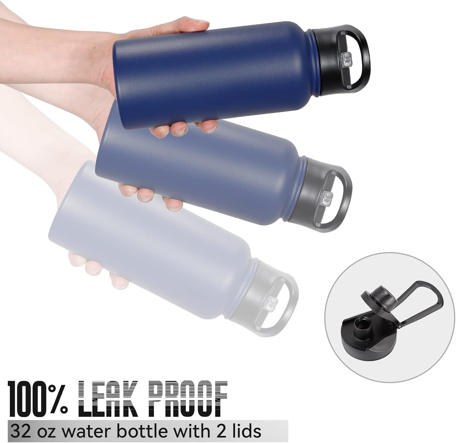 Paquete de 4 botellas de agua aisladas de 32 onzas, botellas de agua deportivas de acero inoxidable con tapa con popote y tapas de boca ancha, vacío