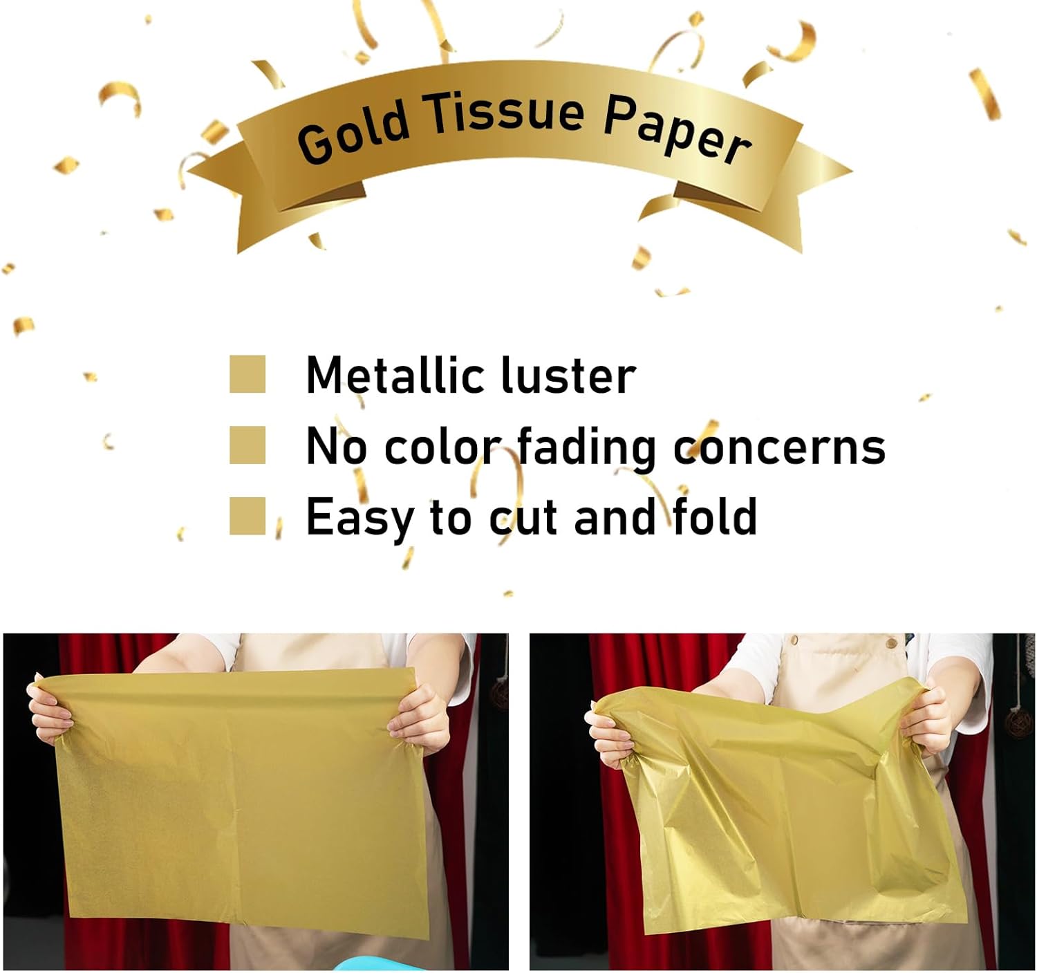 Shindel 86 hojas de papel de seda metálico dorado, papel de seda dorado para bolsas de regalo, embalaje de manualidades