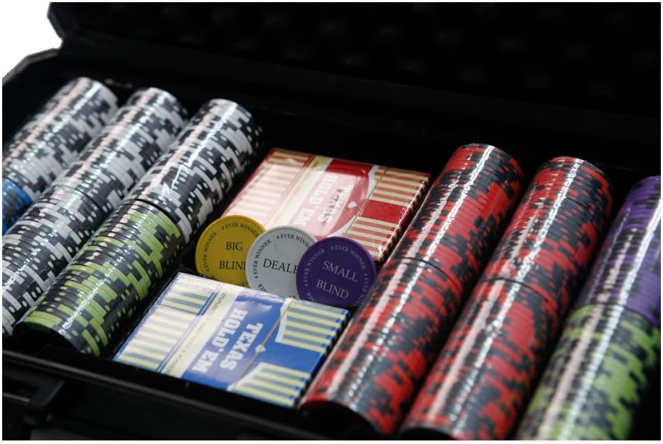 THUNDERBAY Juego de póquer de 300 unidades de 0.49 oz, fichas compuestas de arcilla de 14G con estuche de aluminio, dos barajas de cartas, juego
