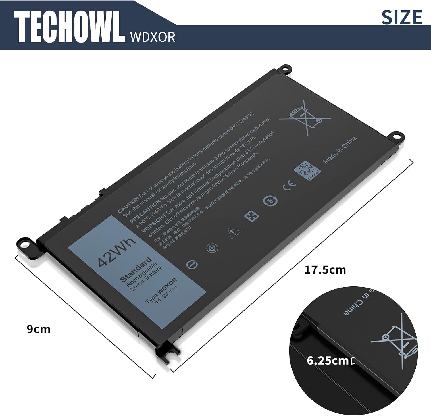 WDX0R – Batería de repuesto para Dell Inspiron 5567 para Dell Inspiron 15 5567 5570 7570 7573 7579, 13 7378 5378, 17 5767 Latitude 3379 Vostro 5468