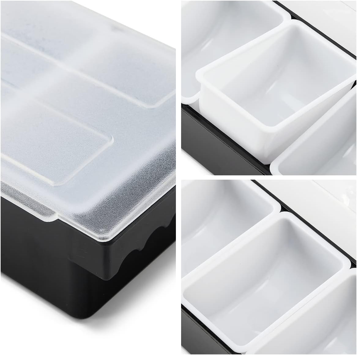 Ice Cooled Condiment Serving Container-6 Compartment Chilled Garnish Tray Bar Caddy with Hinged Lid (6 Compartments)