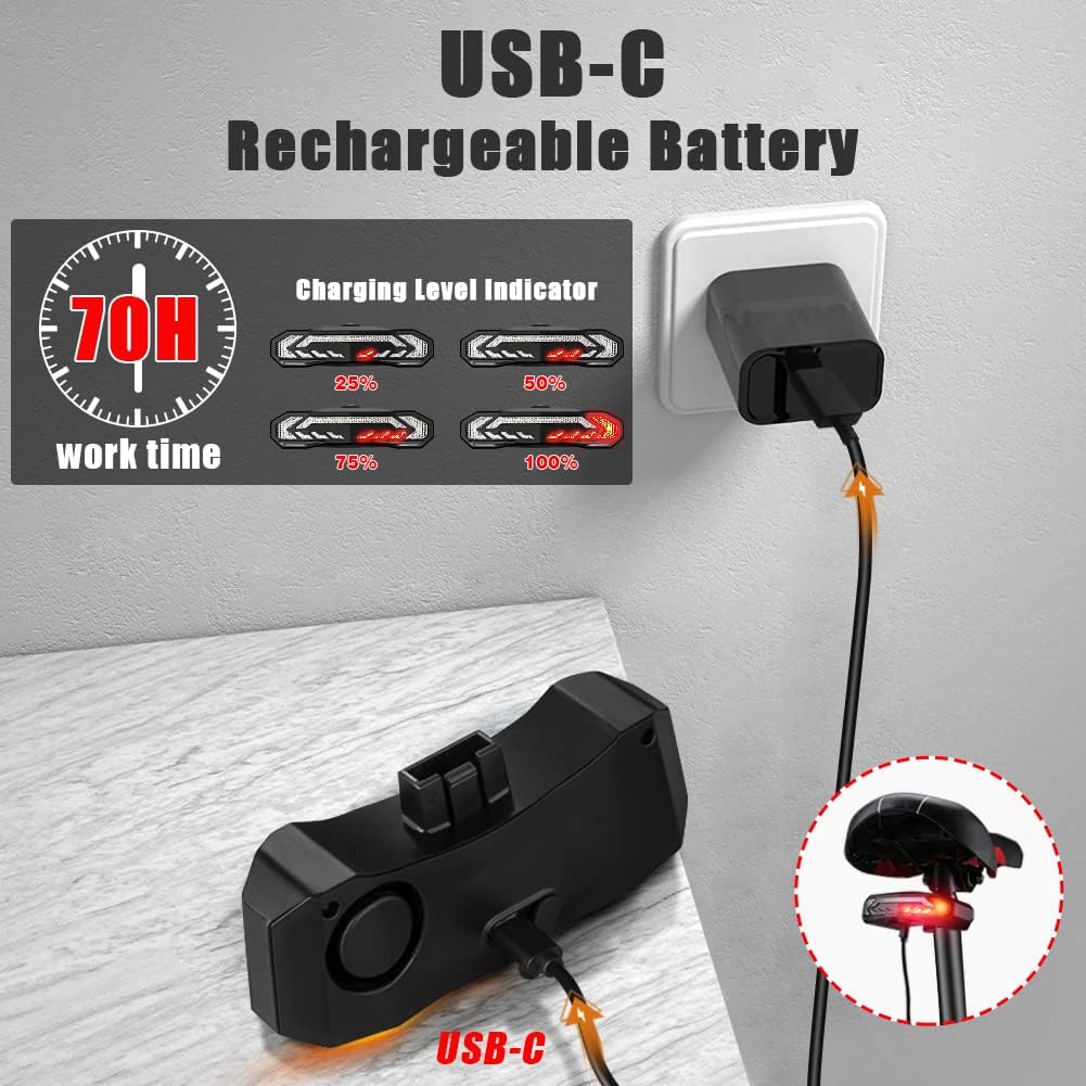 WSDCAM Luz trasera inteligente para bicicleta con señales de giro y luz de freno, bocina de alarma de bicicleta con control remoto, encendidoapagado