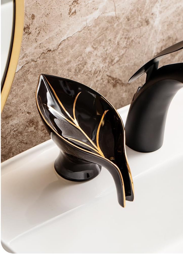 Jabonera de cerámica autodrenante con diseño de cascada en forma única de hoja, protector de jabón ideal para baño, ducha y bañera, bandeja de mesa