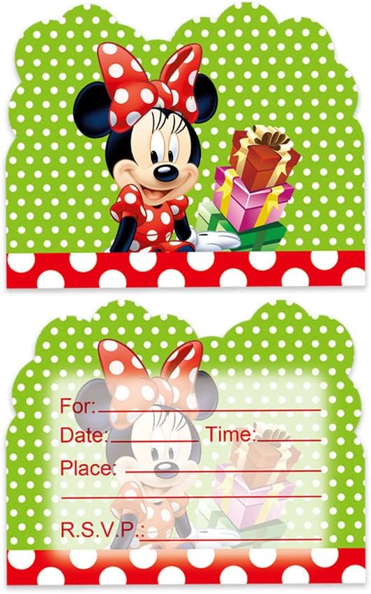 20 invitaciones de fiesta de cumpleaños de Minnie Mouse Minnie Mickey Mouse suministros de fiesta de cumpleaños (20 unidades)