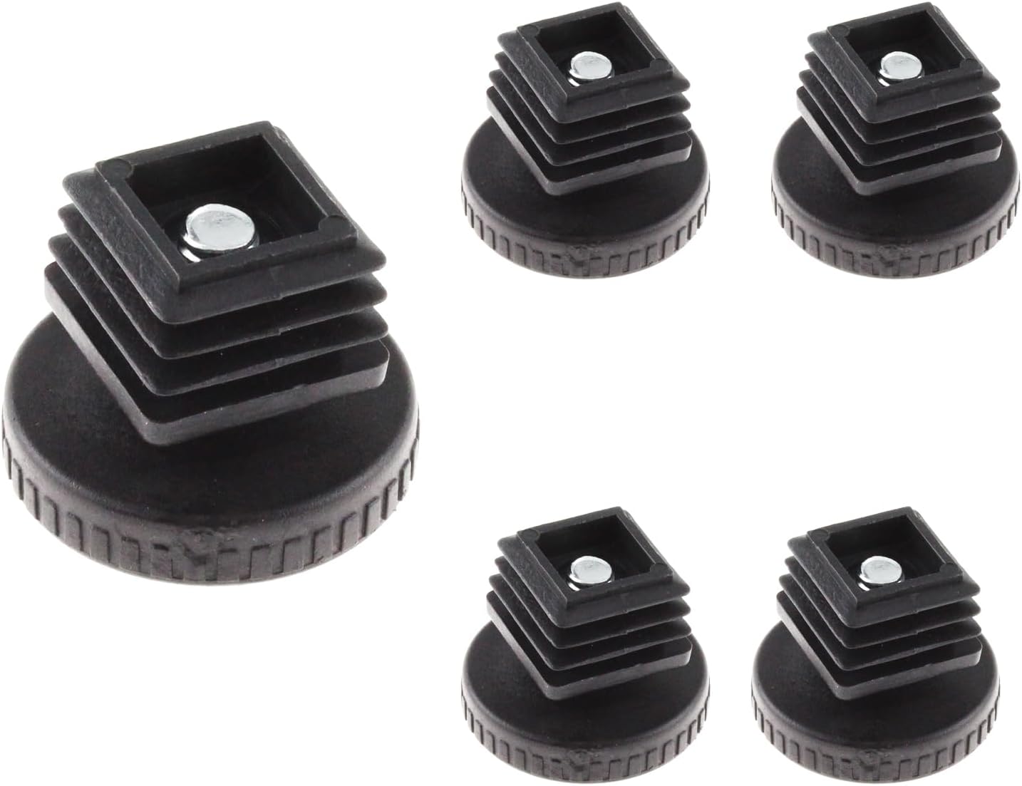 SQXBK Tapones de tuerca de tubo cuadrado de plástico ajustables, 25 x 25 pulgadas, pies de nivelación de altura negros, insertos cuadrados, medidor