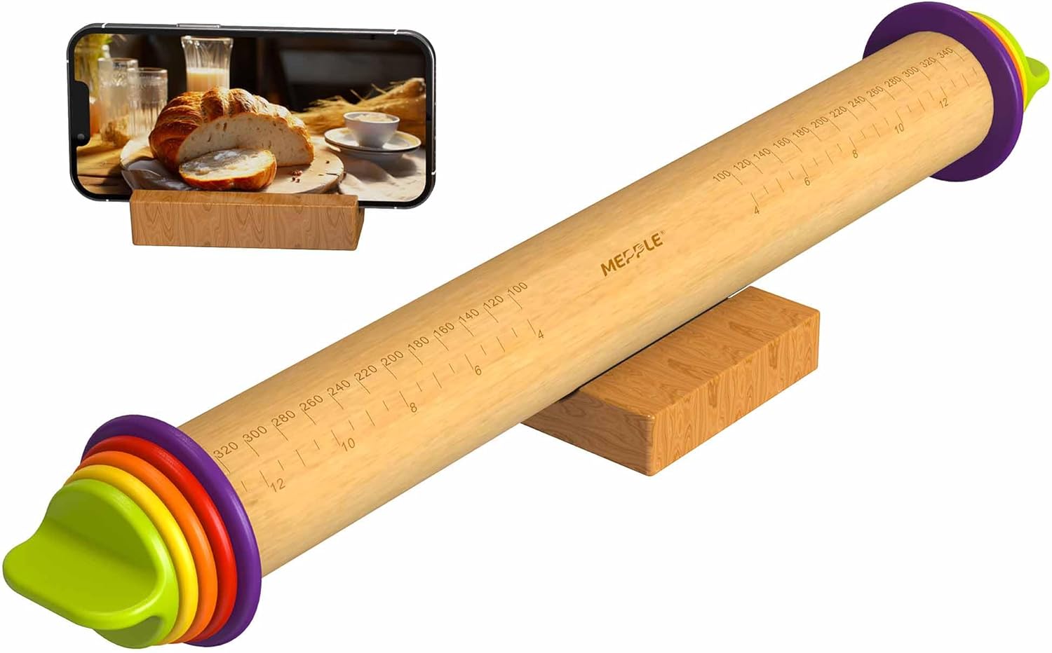 Rodillo con anillos de grosor para fondant, pizza, corteza de pastel, galletas, pastelería, barra de rodillo para el grosor de la masa, rodillo para