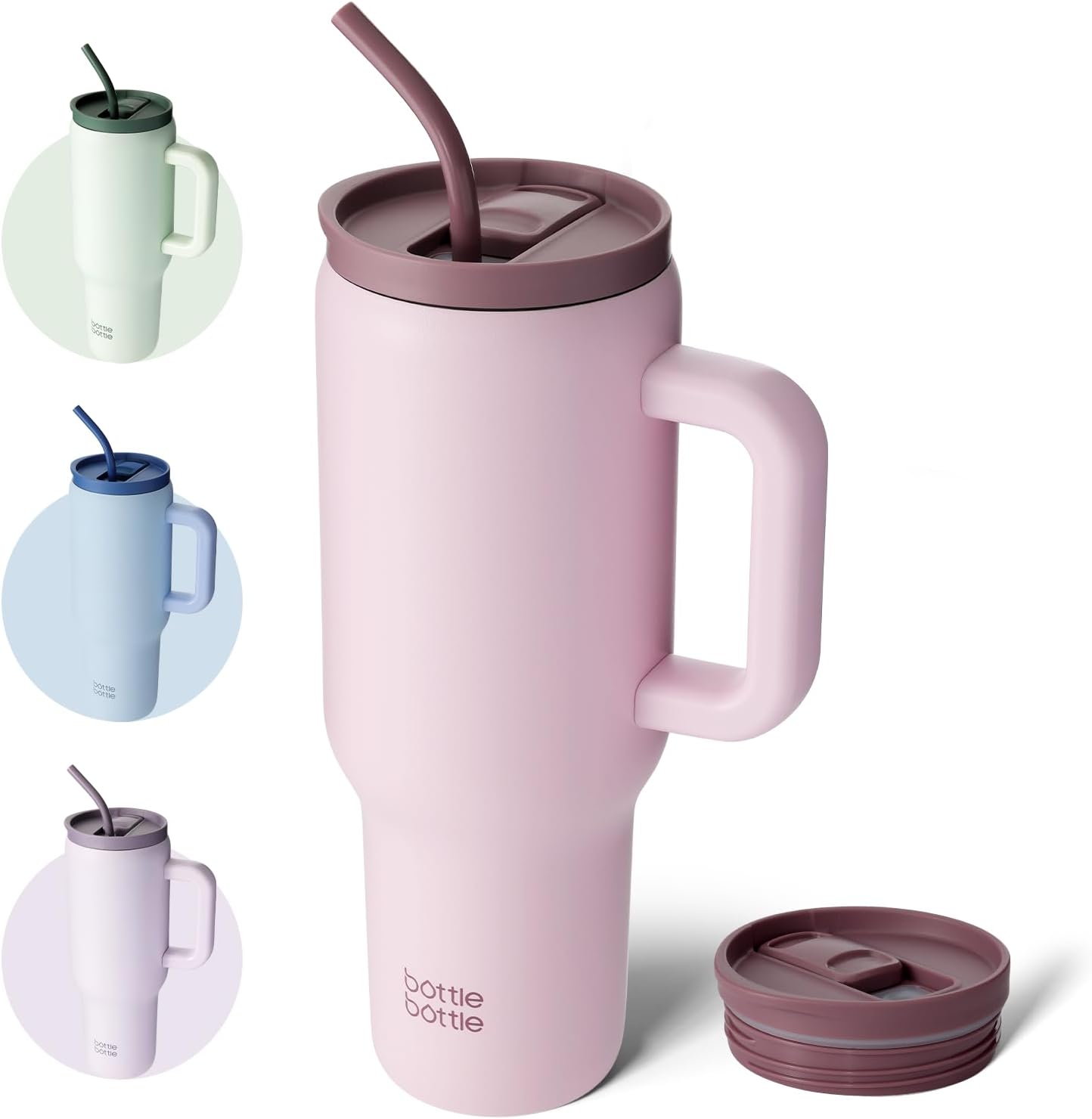 BOTTLE BOTTLE Vaso de 40 onzas con asa y pajita, taza de viaje al vacío de acero inoxidable para automóvil, botella de agua al vacío de acero