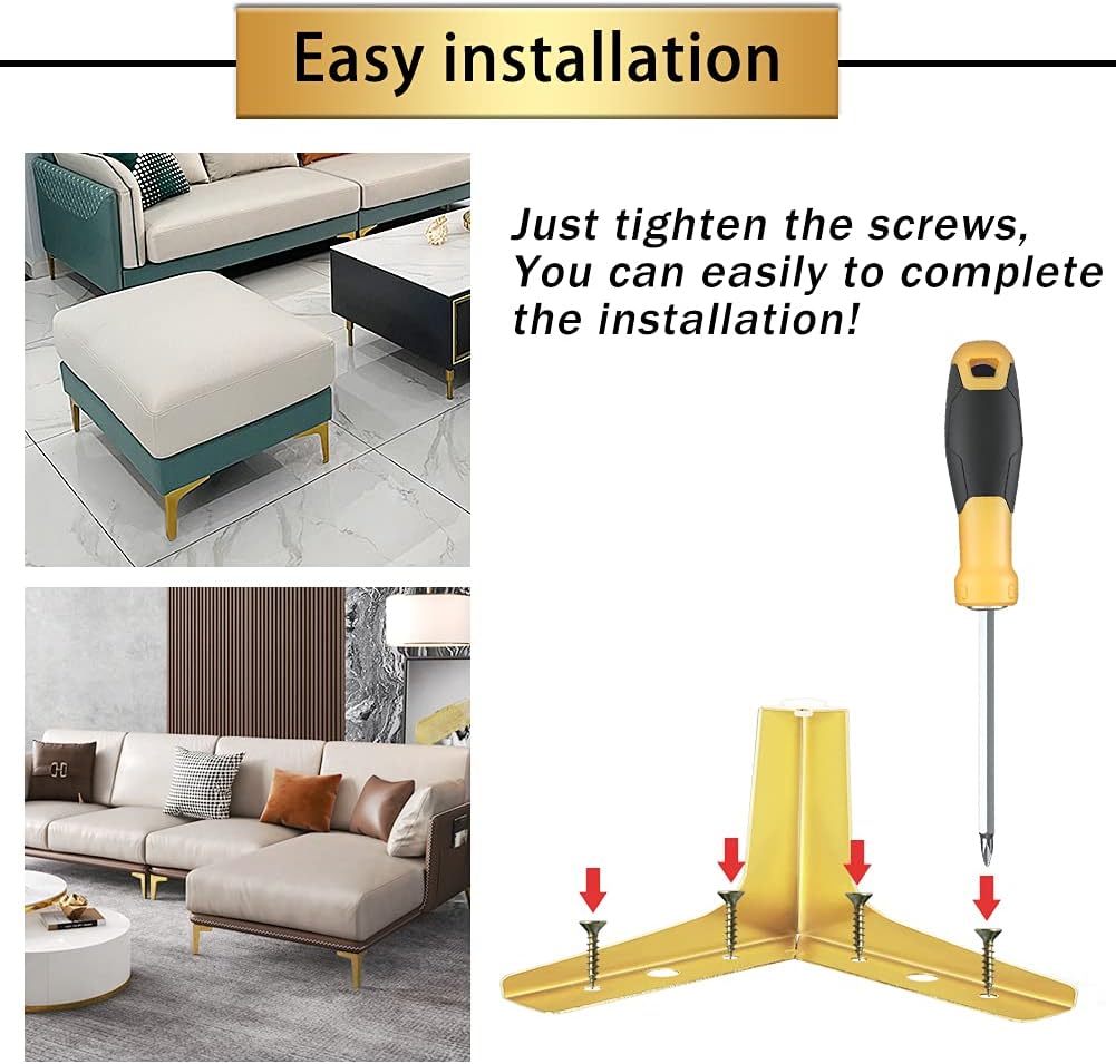 GOSCHE Patas doradas para muebles de 4 pulgadas, juego de 4 patas de sofá de metal, patas de repuesto de estilo moderno para tocador, silla, cama,