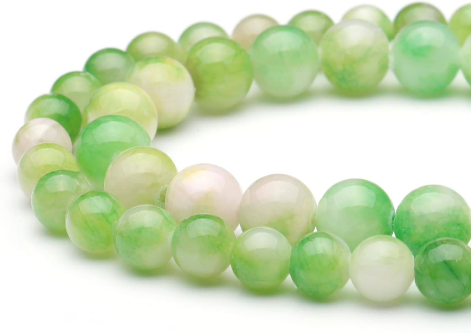 Cuentas de piedras preciosas naturales para la fabricación de joyas, cuentas redondas lisas pulidas de jade verde y blanco de 0.315 pulgadas,