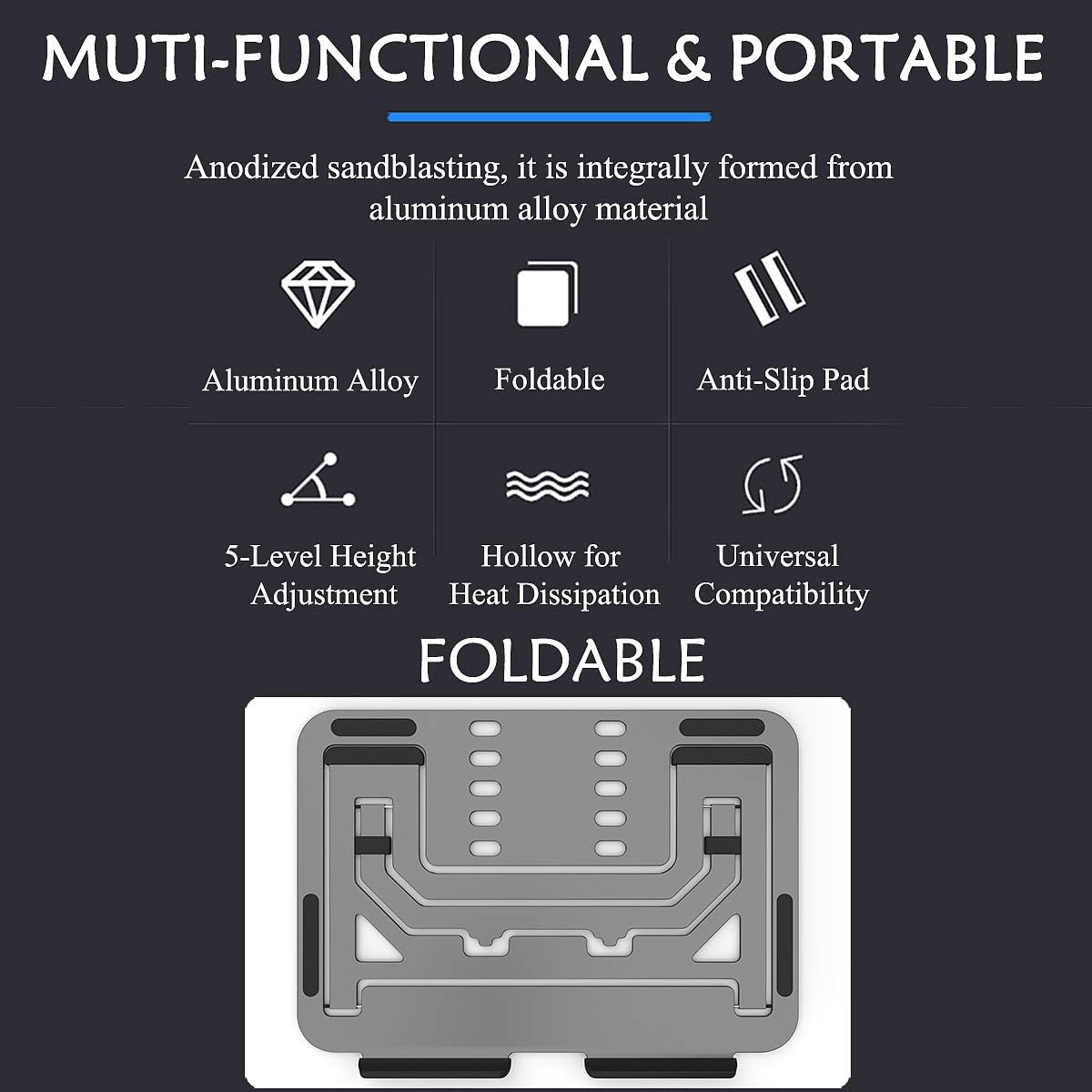 VAWcornic Soporte para computadora portátil para escritorio, soporte ajustable de aluminio para laptop, elevador de computadora plegable ventilado,