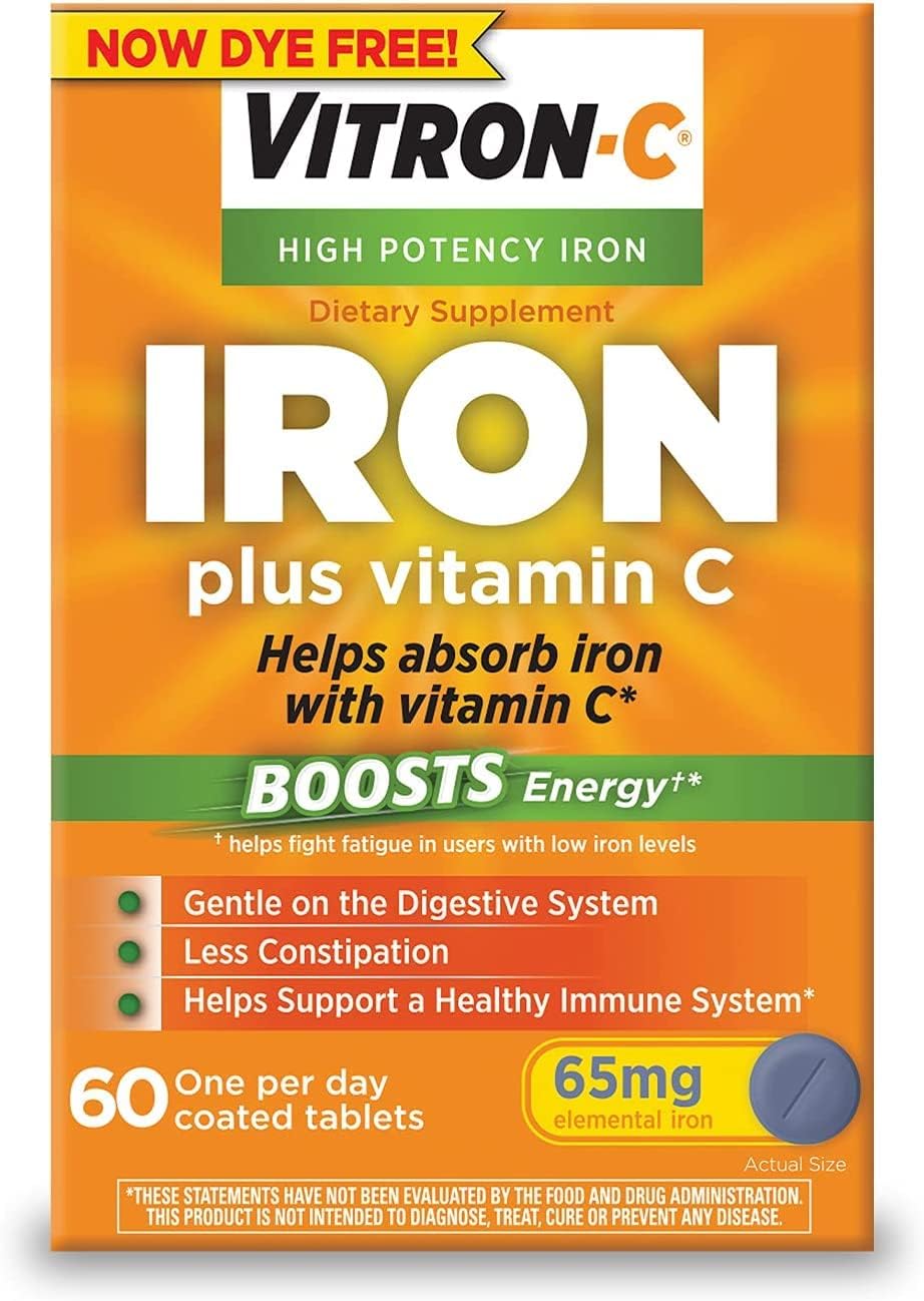 Vitron-C Suplemento de hierro de alta potencia con vitamina C, paquete de 4 (60 unidades cada uno) NmkSd