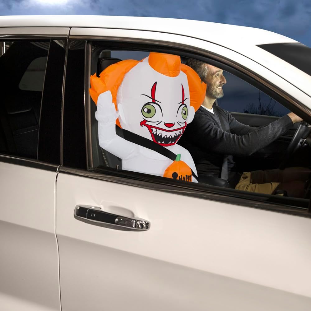 Gemmy Car Buddy Airblown – Inflable estilizado Pennywise con calabaza WB, 3 pies de alto, multicolor
