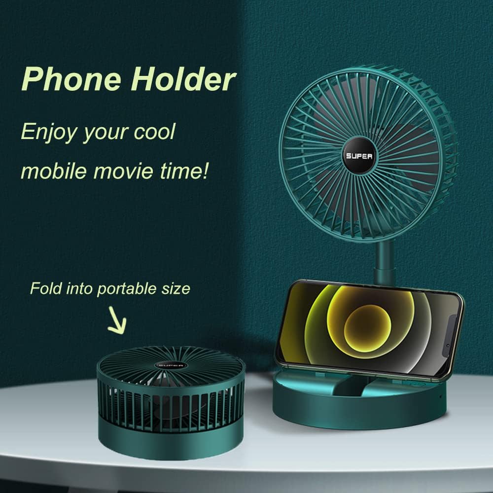 Ventilador de escritorio recargable portátil, ventilador plegable de 3 velocidades de altura ajustable con temporizador, carga USB recargable de