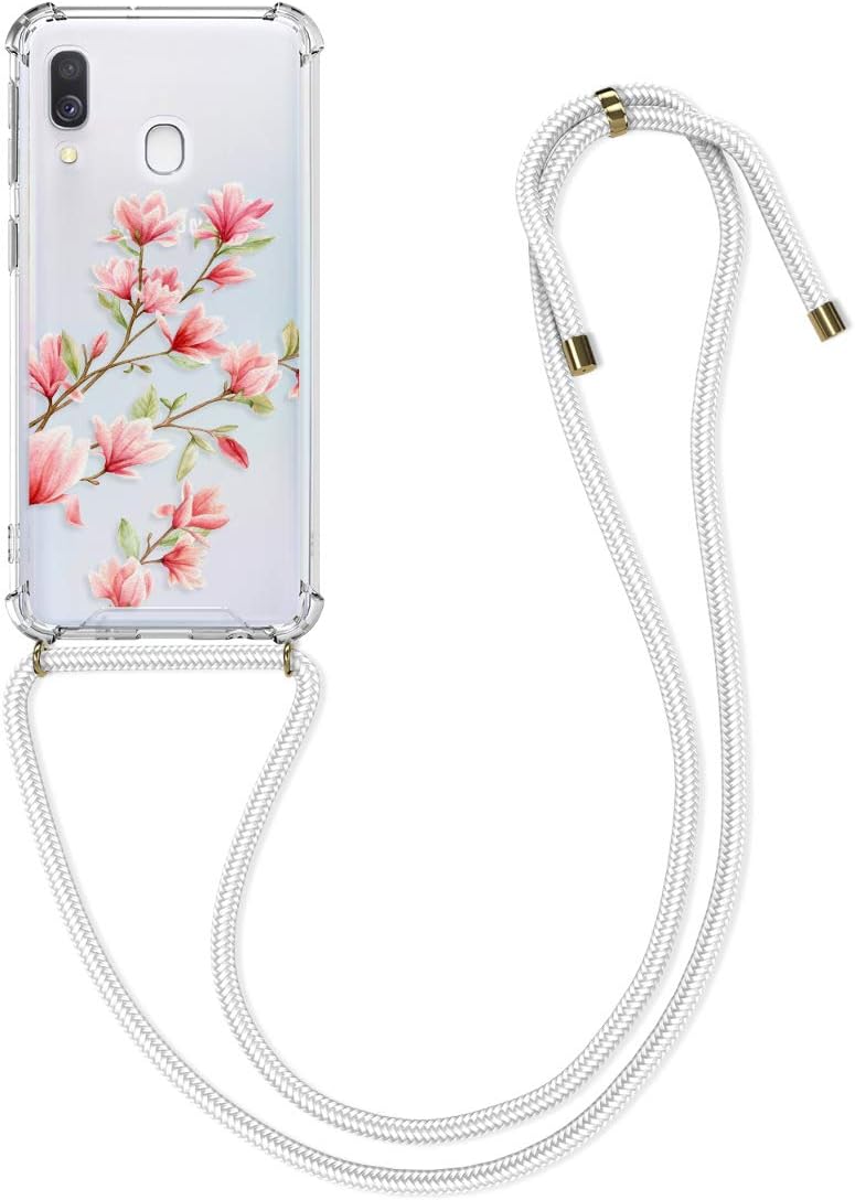 kwmobile Funda cruzada compatible con Samsung Galaxy A40 – Magnolias RosaBlancoTransparente