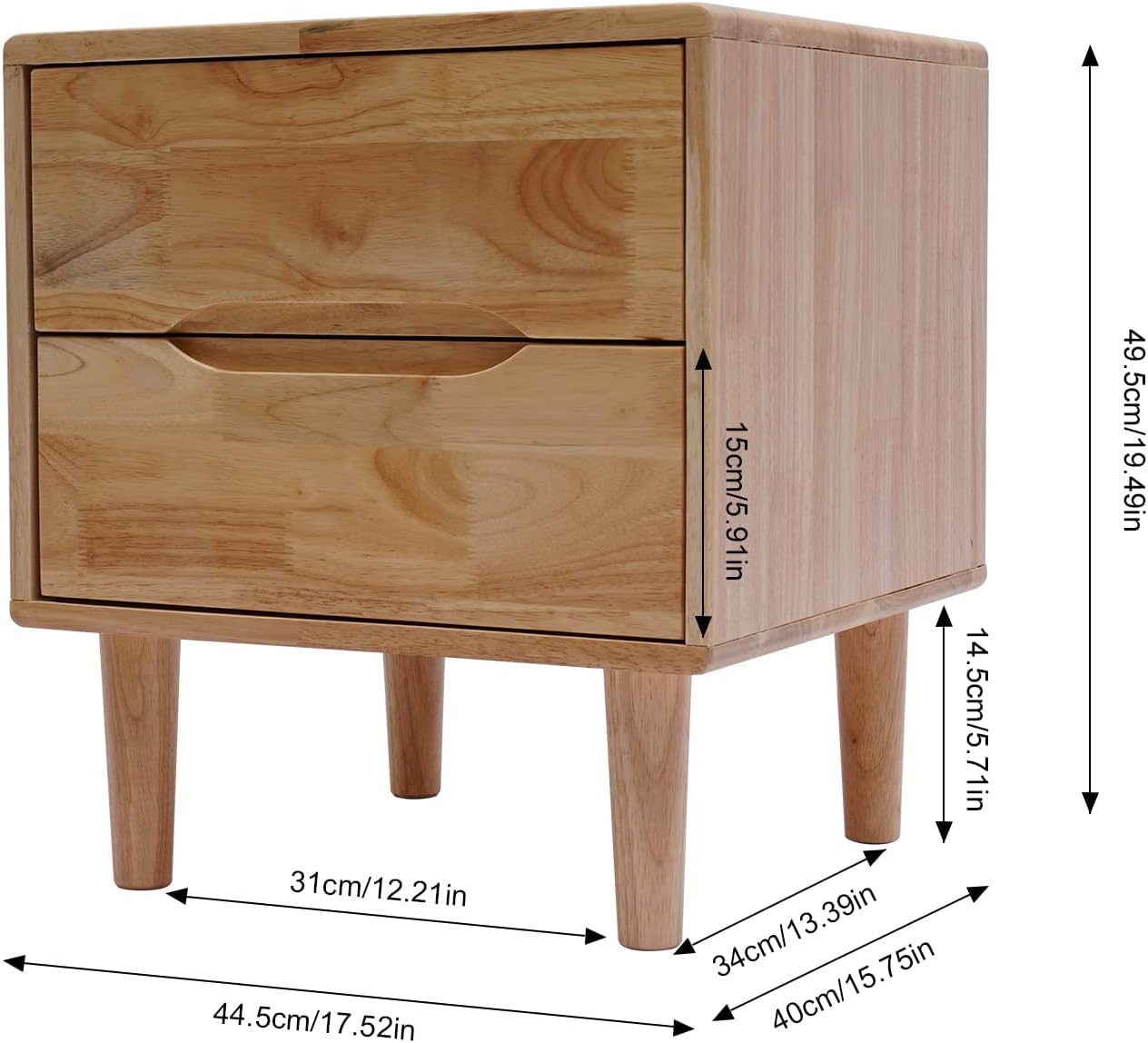 Mesitas de noche modernas de madera con mango ranurado de mediados de siglo, mesa auxiliar para dormitorio, cajón de almacenamiento y estante con 2