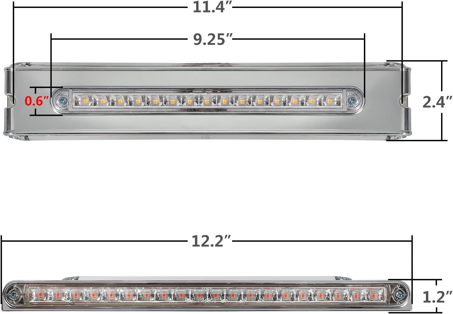 Partsam Barra de luz trasera de doble cara de 12 pulgadas, barra de luz trasera de doble cara, bisel cromado, luces indicadoras de marcador lateral,