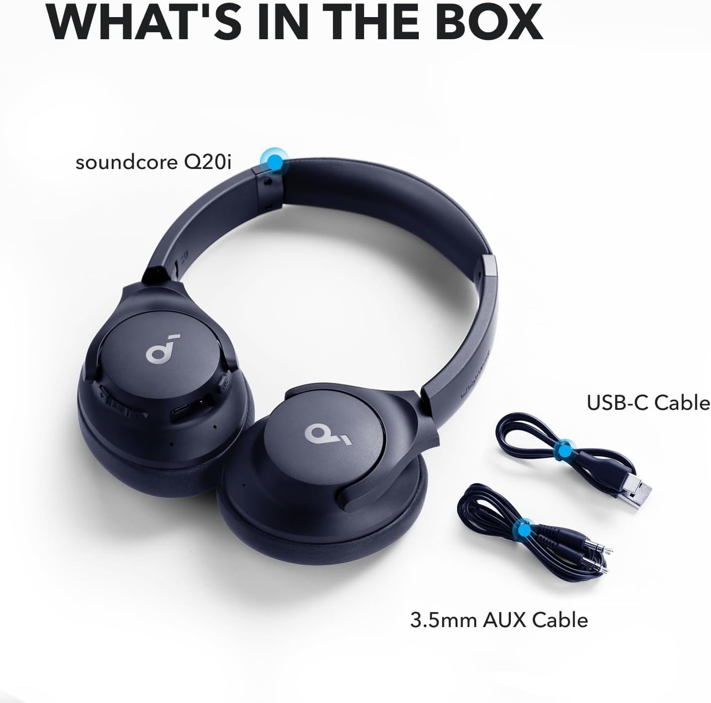soundcore by Anker Q20i Auriculares híbridos con cancelación activa de ruido, Bluetooth inalámbrico sobre la oreja, tiempo de reproducción ANC de 40