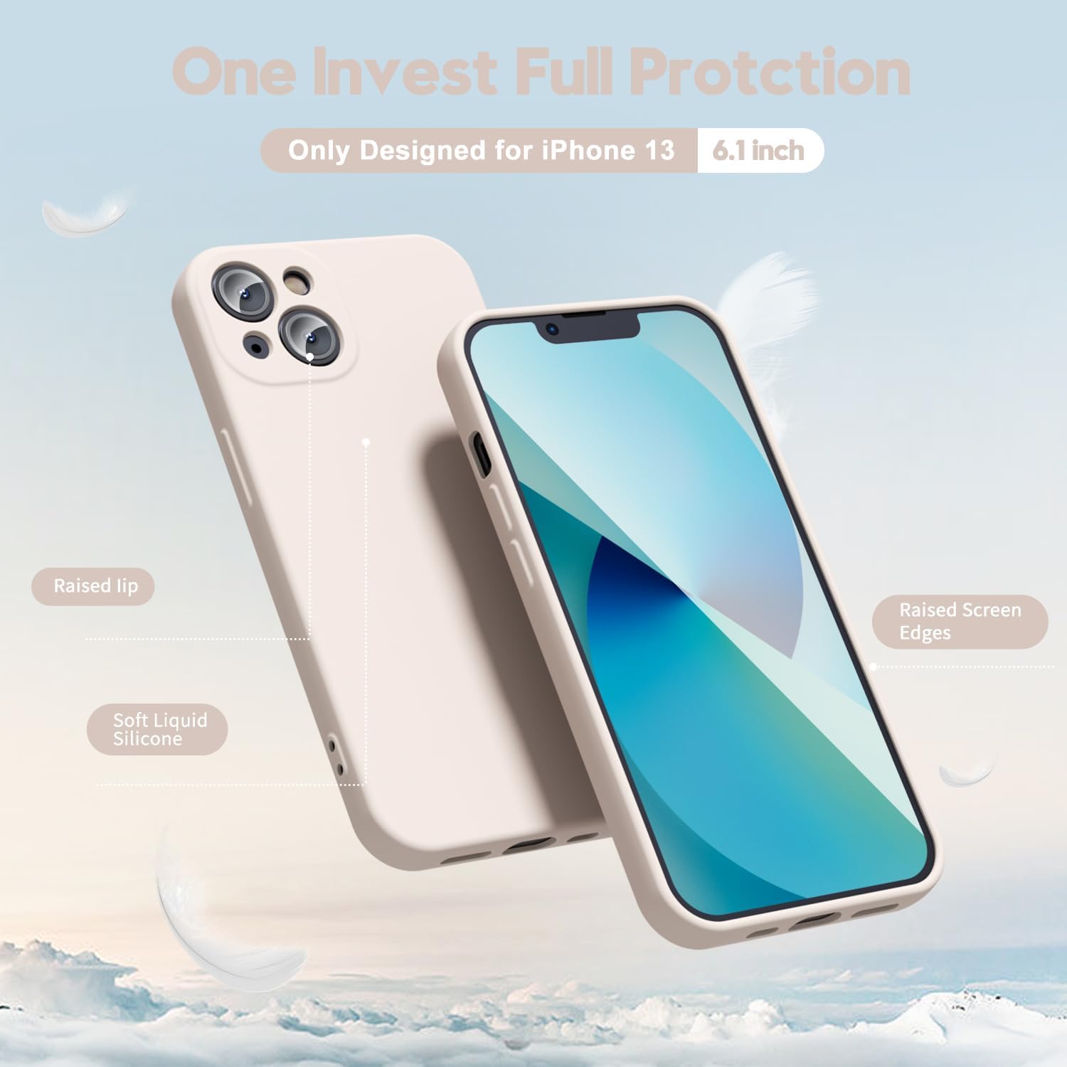 oakxco Funda para iPhone 13 de silicona líquida, bonita funda delgada y delgada de goma suave de TPU para mujeres y niñas, diseño estético,