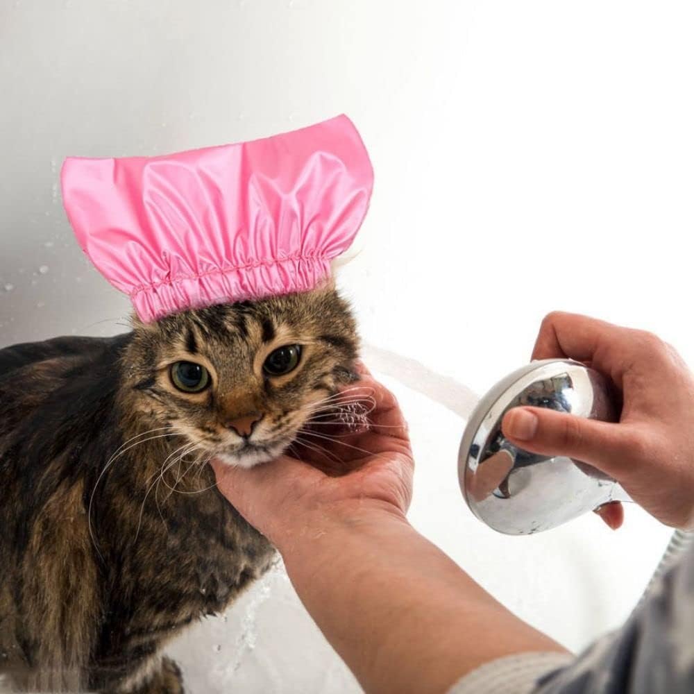 1 gorro de ducha para mascotas, gorro de ducha reutilizable para perro, sombrero ajustable para mascotas, gorro de ducha para gatos (M, rosa)