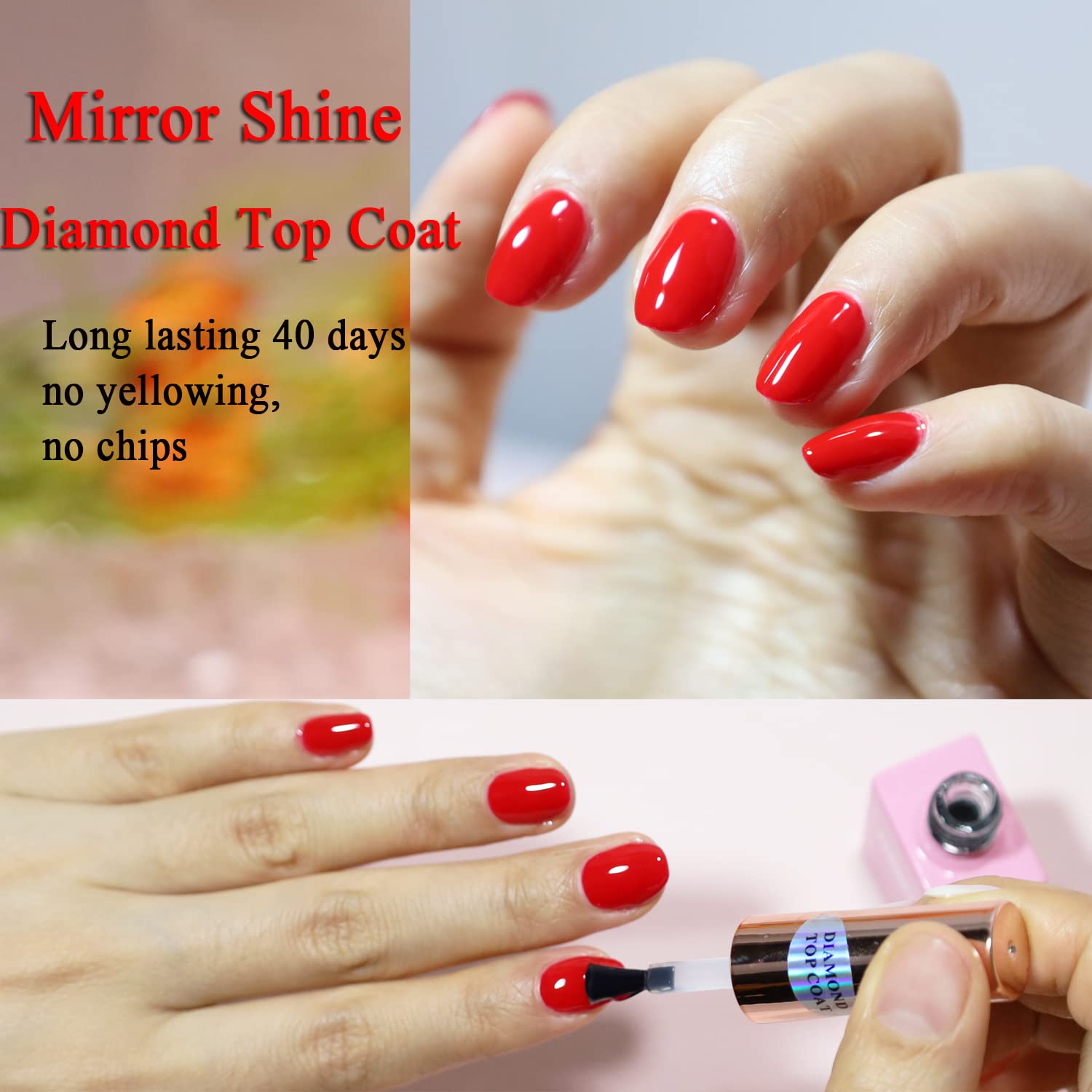 FZANEST Esmalte de uñas de gel de diamante, 0.5 onzas líquidas, capa superior transparente que no se limpia, brillo de espejo de alto brillo,